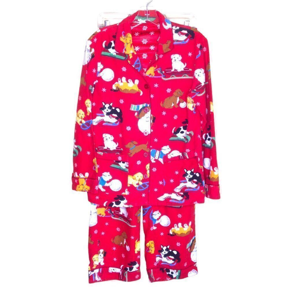 Nick & Nora Flannel Puppy Dog Pajamas Red Small (Note)
